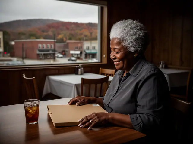 A restaurant owner seated with a folder in an empty dining room before opening.